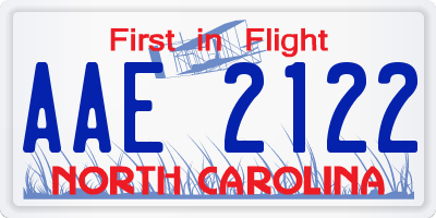 NC license plate AAE2122