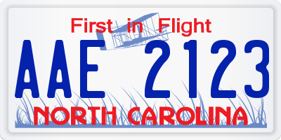 NC license plate AAE2123
