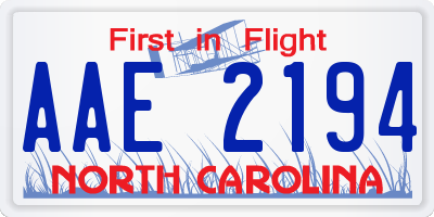 NC license plate AAE2194