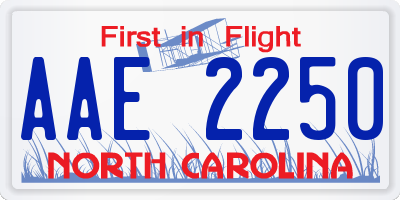 NC license plate AAE2250