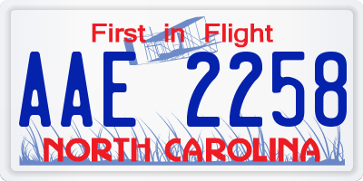 NC license plate AAE2258