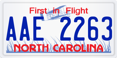 NC license plate AAE2263