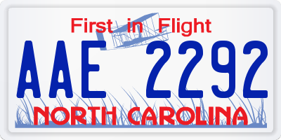 NC license plate AAE2292