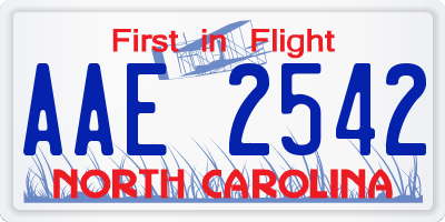 NC license plate AAE2542