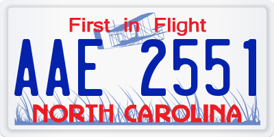 NC license plate AAE2551
