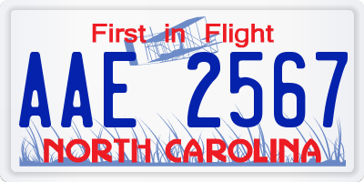 NC license plate AAE2567