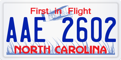 NC license plate AAE2602