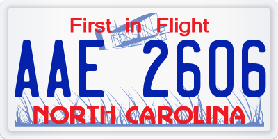 NC license plate AAE2606