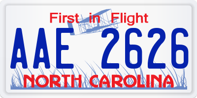 NC license plate AAE2626