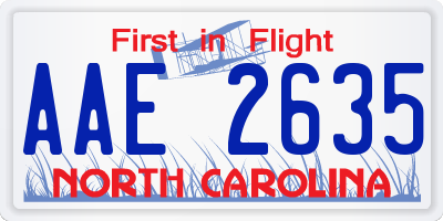 NC license plate AAE2635