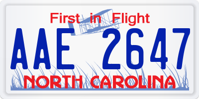 NC license plate AAE2647
