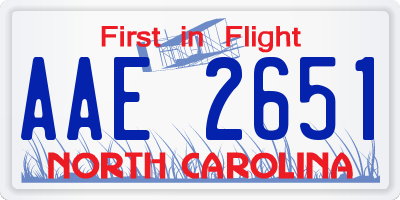 NC license plate AAE2651