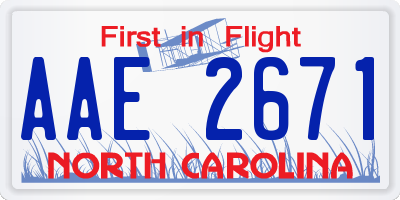 NC license plate AAE2671
