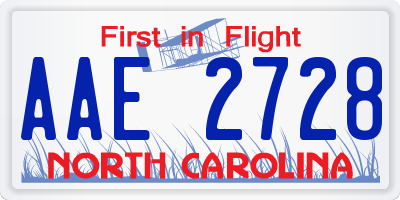 NC license plate AAE2728