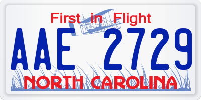 NC license plate AAE2729