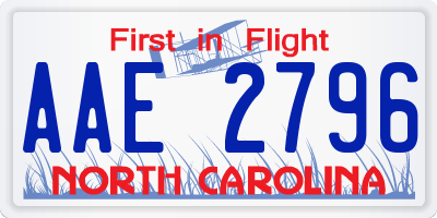 NC license plate AAE2796