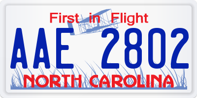 NC license plate AAE2802