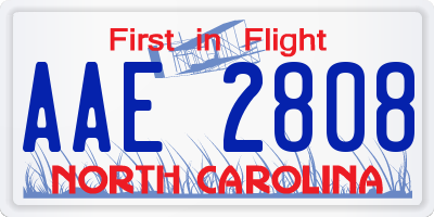 NC license plate AAE2808