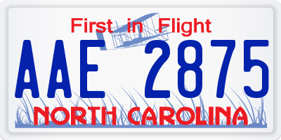 NC license plate AAE2875
