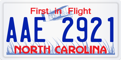NC license plate AAE2921