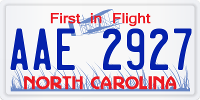 NC license plate AAE2927