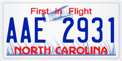 NC license plate AAE2931