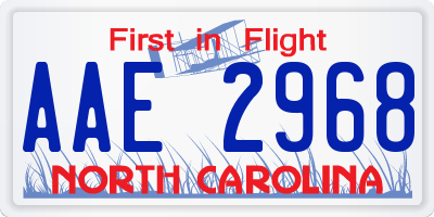 NC license plate AAE2968
