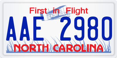 NC license plate AAE2980