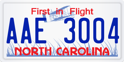 NC license plate AAE3004