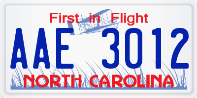 NC license plate AAE3012