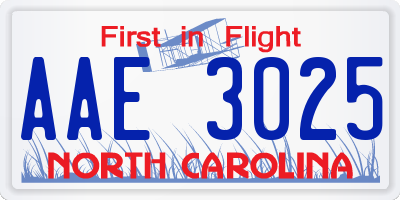 NC license plate AAE3025