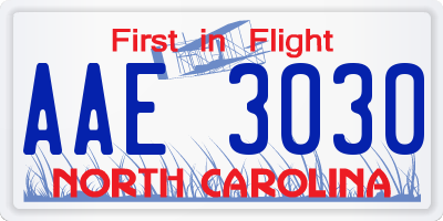 NC license plate AAE3030