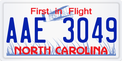 NC license plate AAE3049