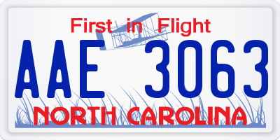 NC license plate AAE3063