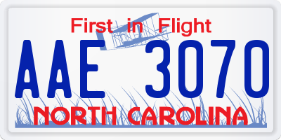 NC license plate AAE3070