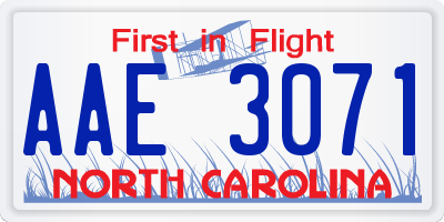 NC license plate AAE3071