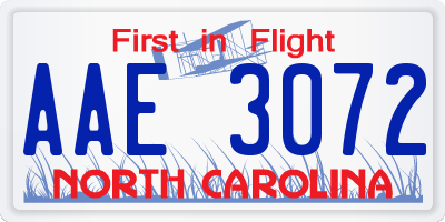 NC license plate AAE3072