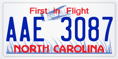 NC license plate AAE3087