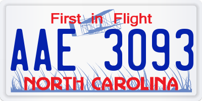 NC license plate AAE3093