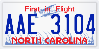 NC license plate AAE3104