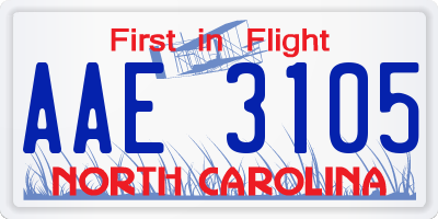 NC license plate AAE3105