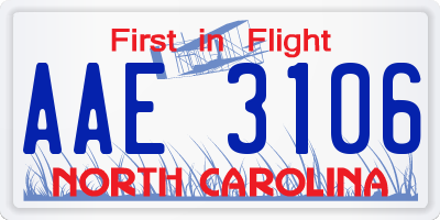 NC license plate AAE3106