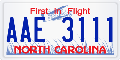 NC license plate AAE3111