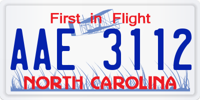 NC license plate AAE3112