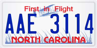 NC license plate AAE3114