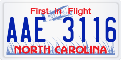 NC license plate AAE3116