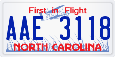 NC license plate AAE3118