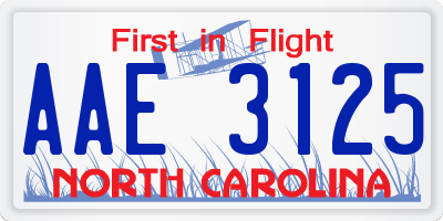 NC license plate AAE3125