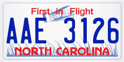 NC license plate AAE3126