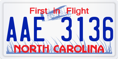 NC license plate AAE3136